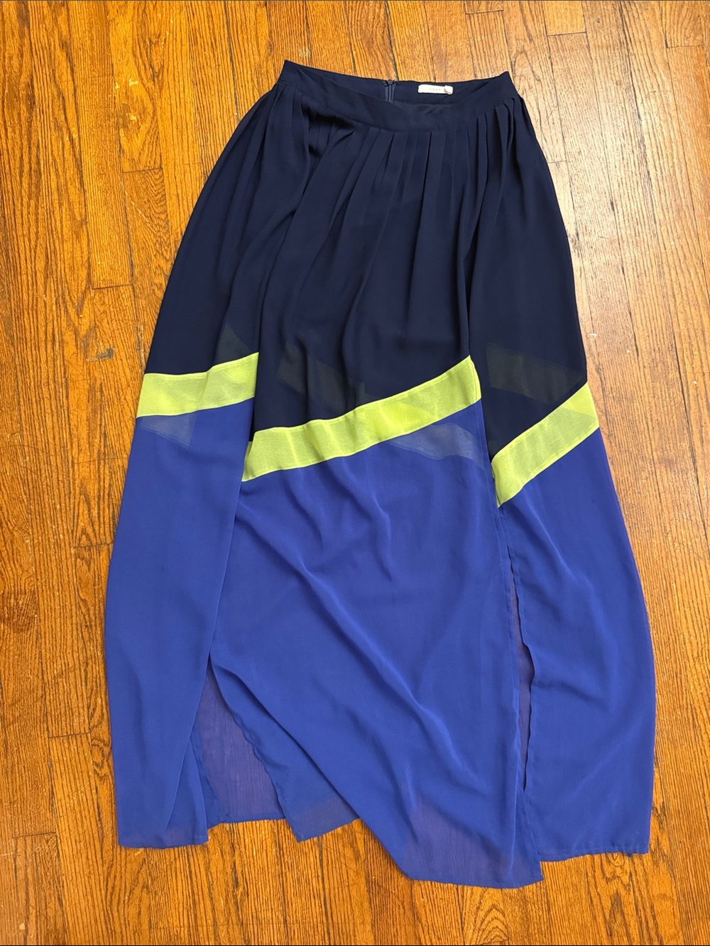 Women’s Colorblock Sheer Midi Skirt in Navy, Royal Blue & Lime